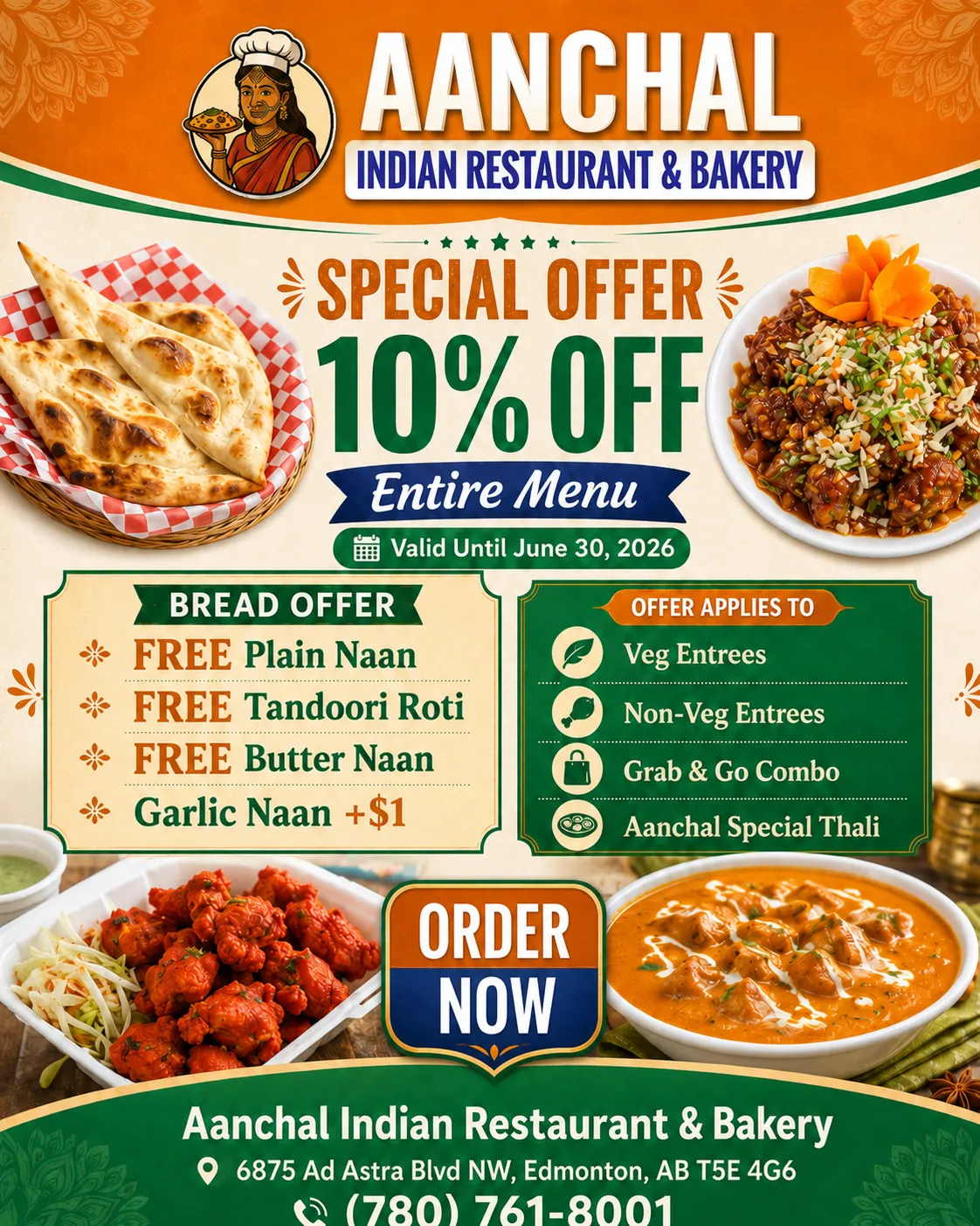 Aanchal Indian Restaurant & Bakery Special Offer - Edmonton